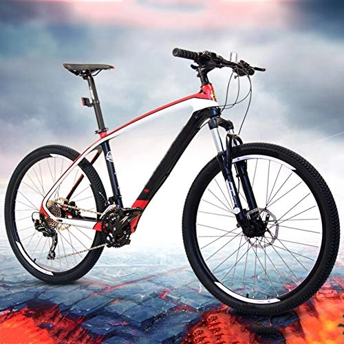 Mountain Bike : 26 Inch Mountain Bike Carbon Fiber Frame Bicycle Double Disc Brakes Bicycle Spoke Wheel Off-Road Bicycle, Adult Men Outdoor Riding, 30 Speed