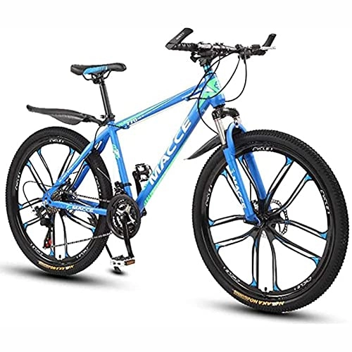 Mountain Bike : 26 Inch Mountain Bike for Adult Mens Womens Bicycle MTB 21 / 24 / 27 Speeds Lightweight Carbon Steel Frame with Front Suspension, Blue, 24 Speed