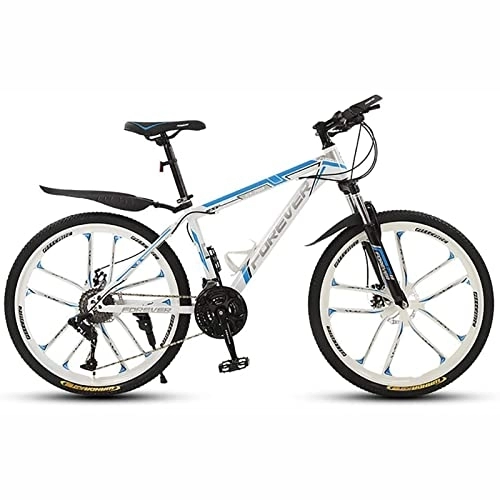 Mountain Bike : 26-Inch Mountain Trail Bike for Men Women Adult 21 / 24 / 27 / 30 Speeds Drivetrain Mountain Bike High Carbon Steel Bicycles, White, 21 speed