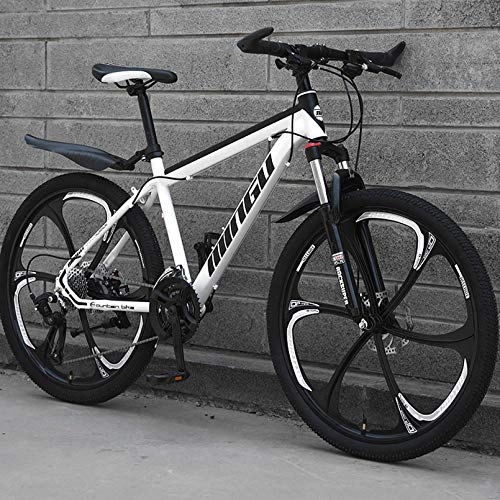 Mountain Bike : 26-Inch MTB 21 24 27-Speed Mountain Bike with Disc Brake Bike, High-Carbon Steel Frame, 6-Spoke Wheels Hard-Tail Mountain Bike, 160-185Cm Adult Bike, White, 26 Inch 27 Speed