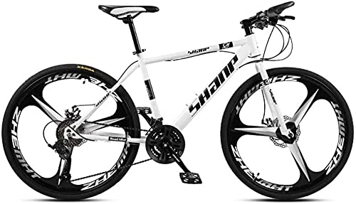 Mountain Bike : 26 Inchmountain Bike Men Dual Disc Brake Hardtailmountain Bike Bicycle Adjustable Seat High-Carbon Steel Frame (Red 3 Spoke 30 Speed)