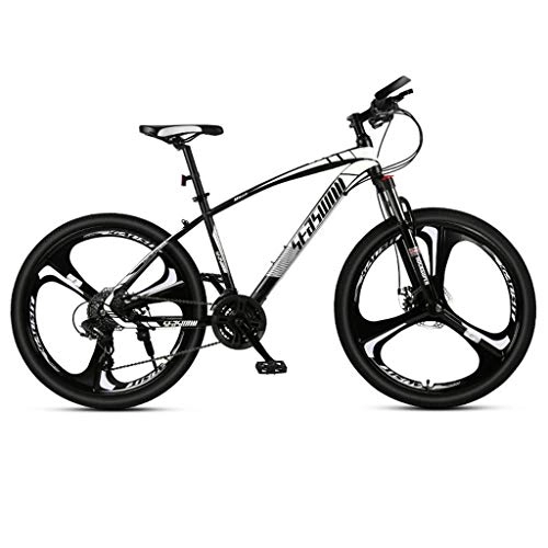 Mountain Bike : 26 Mountain Bike, Carbon Steel Frame Hard-tail Bicycles, Dual Disc Brake and Front Fork, 21 Speed, 24 Speed, 27 Speed (Color : Black+White, Size : 27 Speed)