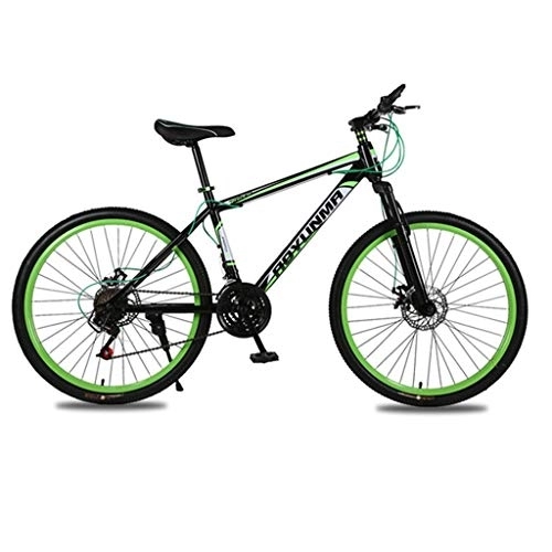 Mountain Bike : 26" Mountain Bike, Carbon Steel Frame Mountain Bicycles, Double Disc Brake and Front Fork, 21 Speed (Color : Green)