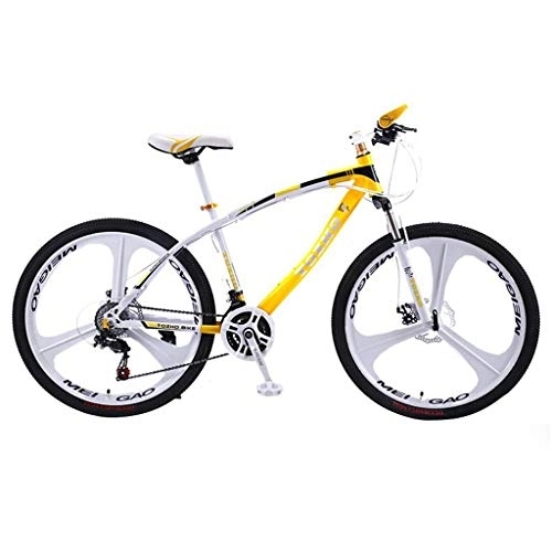 Mountain Bike : 26inch Mountain Bike, Carbon Steel Frame Hard-tail Bicycles, Double Disc Brake and Front Suspension, 21 / 24 / 27 Speed (Color : Yellow, Size : 27 Speed)