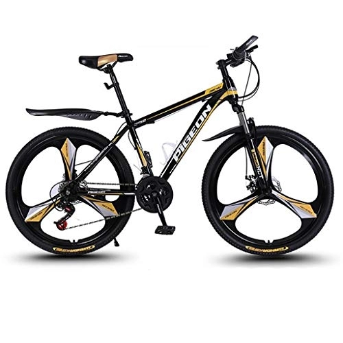 Mountain Bike : 26inch Mountain Bike, Hardtail Carbon Steel Frame Bicycle, Dual Disc Brake and Front Suspension, Mag Wheels, 24 Speed (Color : Gold)