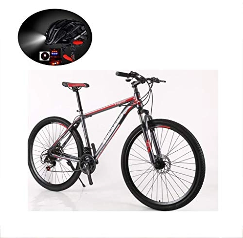 Mountain Bike : 29-inch mountain bike shock-absorbing road bike 21-speed adult variable speed bicycle high-carbon steel chain to send helmet with warning light