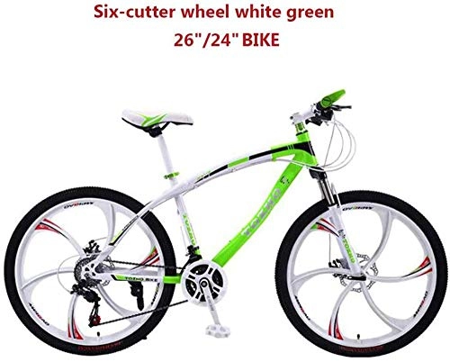 Mountain Bike : Adult 24 / 26 Inch Mountain Bikes, 21 Speed Dual Disc Brake Mountain Bicycle, Men And Women Variable Speed Bicycle, Student Off-Road Mountain Bike, 24in-Green