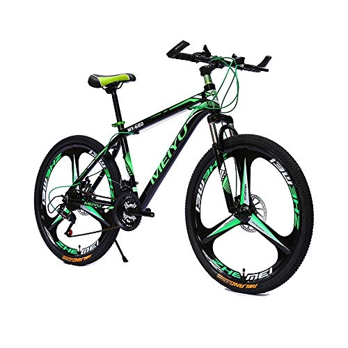 Mountain Bike : Adult Mountain Bike 26 Inch, Men Women Mountain Trail Bike, High Carbon Steel Gears Dual Disc Brakes, 21 / 24 / 27 / 30-Speed Full Suspension MTB ​​, 21 speed-Green