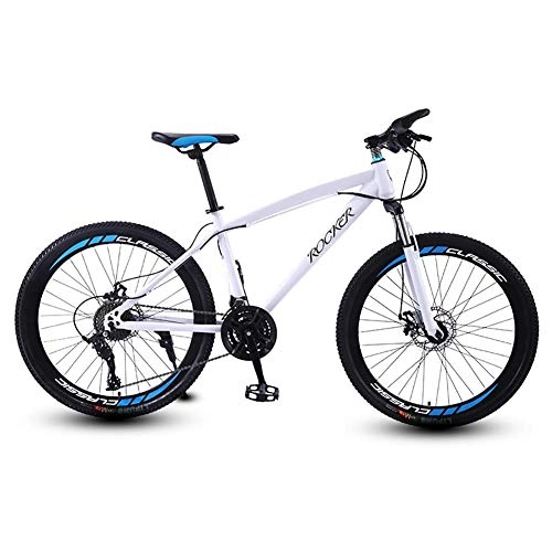 Mountain Bike : Adult Mountain Bike, 26 Inch Mountain Bicycle 21 / 24 / 27 Speed, Full Suspension Mountain Bike with Mudguard, Double Disc Brake Mountain Bike, White, 27 speed