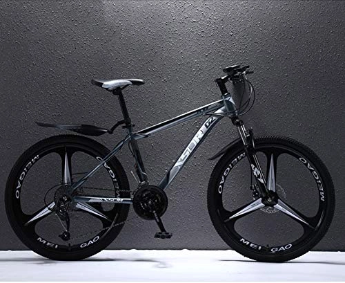 Mountain Bike : Adult Mountain Bike, 26 inch Mountain Trail Bike High Carbon Steel Outroad Bicycles, 21-Speed Bicycle Full Suspension MTB ​​Dual Disc Brakes, Gray