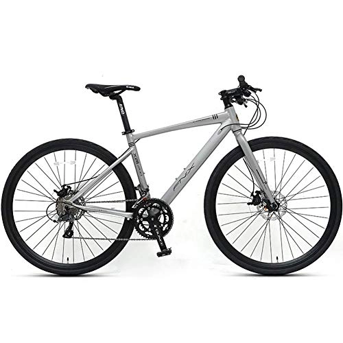Mountain Bike : Adult Road Bike, 16 Speed Student Racing Bicycle, Lightweight Aluminium Road Bike With Hydraulic Disc Brake, 700 * 32C Tires, Silver, Bent Handle