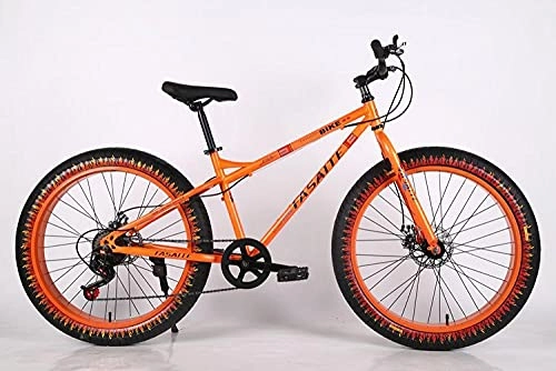 Mountain Bike : Adult Snowmobile Variable Speed ​​Mountain Bike, Wide Tire Bicycle Men'S Beach Bikes, High Carbon Steel Frame Double Disc Brake Off-Road Bicycle-Orange_26-Inch X17 Inches
