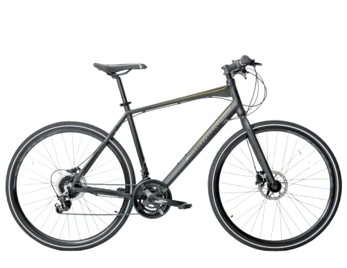 Mountain Bike : Ammaco Strada 700c Hybrid Trekking Road Commuter Sports Bike 24 Speed Mens Hydraulic Disc Brakes Lightweight Alloy 21" Frame Black