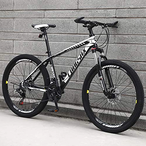 Mountain Bike : AP.DISHU 27 Speeds Front Suspension Mountain Bike Carbon Steel Fram Unisex Road Bike Front+Rear Mudgard 24 / 26 Inch Wheels, White, 24inch