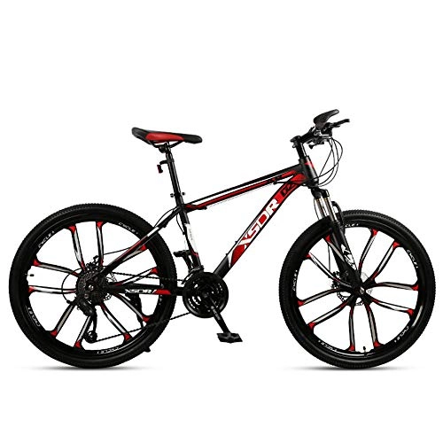 Mountain Bike : Chengke Yipin Mountain bike Outdoor student bicycle 24 inch One wheel Spring front fork High carbon steel frame Double disc brakes City road bike-red_21 speed