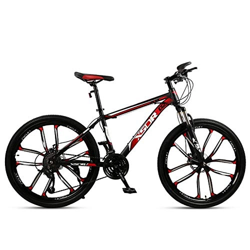 Mountain Bike : Chengke Yipin Mountain bike Outdoor student bicycle 24 inch One wheel Spring front fork High carbon steel frame Double disc brakes City road bike-red_27 speed