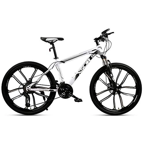 Mountain Bike : Chengke Yipin Mountain bike Outdoor student bicycle 24 inch One wheel Spring front fork High carbon steel frame Double disc brakes City road bike-White black_24 speed