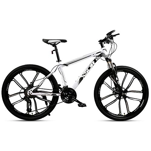 Mountain Bike : Chengke Yipin Mountain bike Outdoor student bicycle 24 inch One wheel Spring front fork High carbon steel frame Double disc brakes City road bike-White black_27 speed