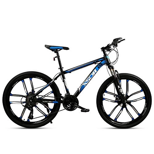 Mountain Bike : Chengke Yipin Mountain bike Outdoor student bicycle 26 inch One wheel Spring front fork High carbon steel frame Double disc brakes City road bike-Black blue_24 speed