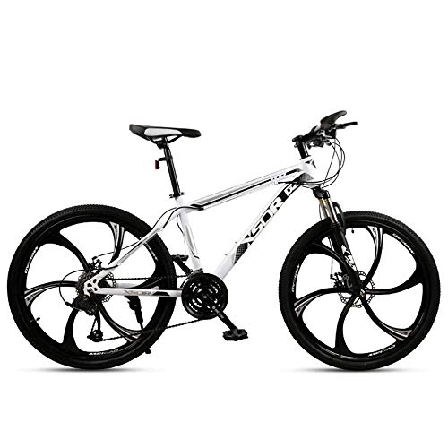Mountain Bike : Chengke Yipin Mountain bike student outdoor bicycle 24 inch one wheel spring front fork high carbon steel frame double disc brake city road bike-White black_27 speed