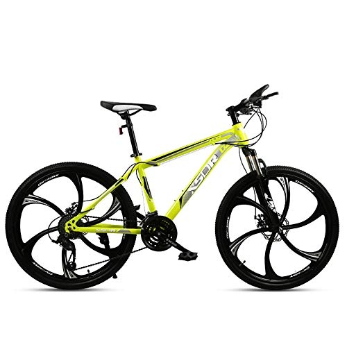 Mountain Bike : Chengke Yipin Mountain bike student outdoor bicycle 26 inch one wheel spring front fork high carbon steel frame double disc brake city road bike-yellow_21 speed