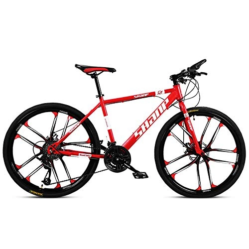 Mountain Bike : Chengke Yipin Outdoor mountain bike Adult bicycle 24 inch One wheel Carbon steel frame Double disc brakes City road bike-red_30 speed