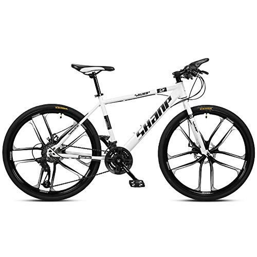 Mountain Bike : Chengke Yipin Outdoor mountain bike Adult bicycle 24 inch One wheel Carbon steel frame Double disc brakes City road bike-white_21 speed