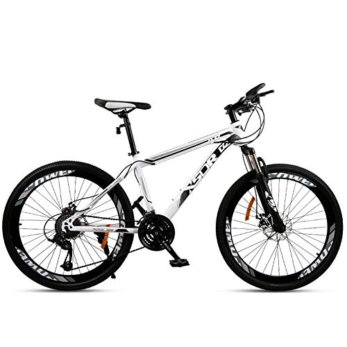 Mountain Bike : Chengke Yipin Outdoor mountain bike Man woman bicycle 24 inch Spring front fork High carbon steel frame Double disc brakes City road bike-White black_27 speed