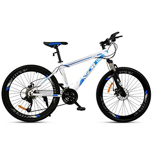 Mountain Bike : Chengke Yipin Outdoor mountain bike Man woman bicycle 24 inch Spring front fork High carbon steel frame Double disc brakes City road bike-White blue_21 speed