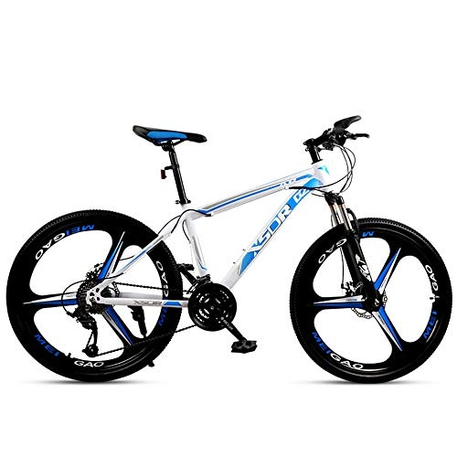 Mountain Bike : Chengke Yipin Outdoor mountain bike Student bicycle 24 inch One wheel Spring front fork High carbon steel frame Double disc brakes City road bike-White blue_21 speed