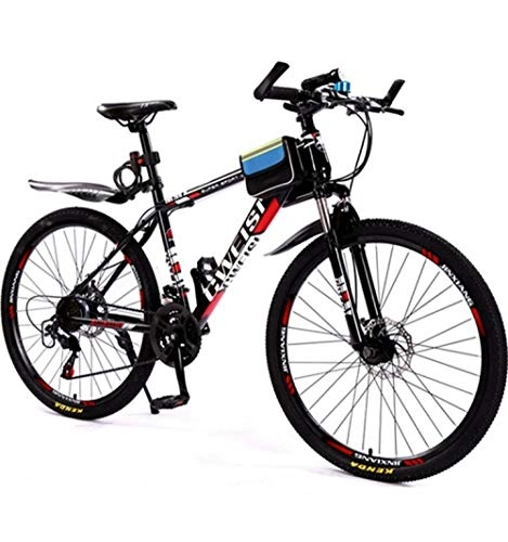 Mountain Bike : DASLING 7-Speed Shift Mountain Bike Bicycle Double Disc Brakes Male And Female Students Adult 26 Inches, Red_26" X 17