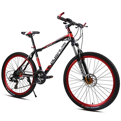 Mountain Bike : DASLING Adult Mountain Bike Speed Shift Double Disc Brakes Carbon Steel Frame, Black Red_26 Inch 7-Speed Shift