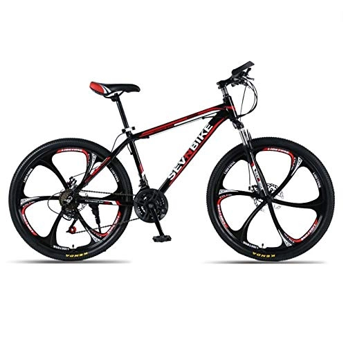 Mountain Bike : DGAGD 24-inch aluminum alloy frame mountain bike variable speed six-wheel road bike-Black red_24 speed