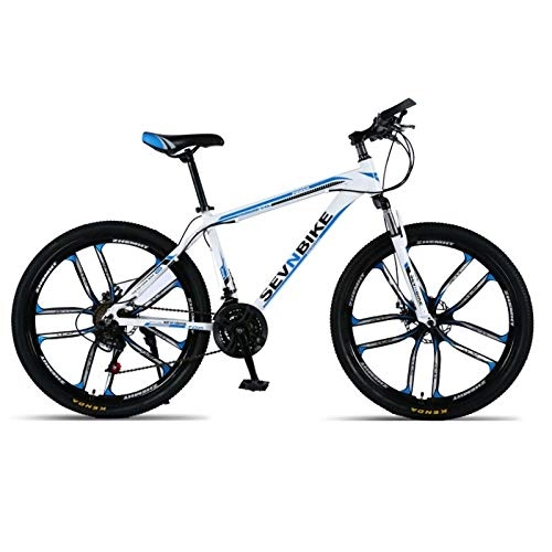 Mountain Bike : DGAGD 24-inch aluminum alloy frame mountain bike variable speed ten-wheel road bike-White blue_30 speed