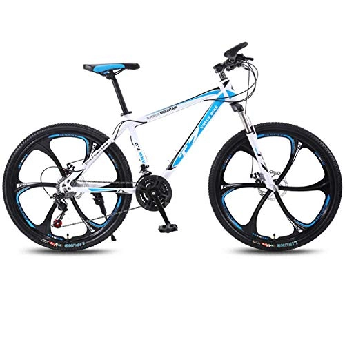 Mountain Bike : DGAGD 24 inch bicycle mountain bike adult variable speed light bicycle six cutter wheels-White blue_21 speed