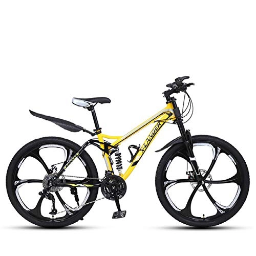 Mountain Bike : DGAGD 24 inch downhill soft tail mountain bike variable speed male and female six-wheel mountain bike-yellow_21 speed