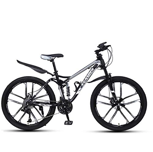 Mountain Bike : DGAGD 24 inch downhill soft tail mountain bike variable speed male and female ten-wheel mountain bike-Black and silver_21 speed
