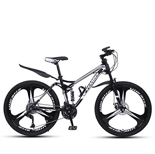 Mountain Bike : DGAGD 24 inch downhill soft tail mountain bike variable speed men and women three-wheel mountain bike-Black and silver_21 speed
