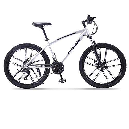 Mountain Bike : DGAGD 24 inch mountain bike adult 10-knife one-wheel variable speed dual disc brake bicycle-Silver_30 speed