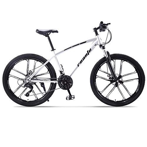 Mountain Bike : DGAGD 24 inch mountain bike adult 10-knife one-wheel variable speed dual disc brake bicycle-White black_30 speed