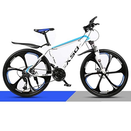 Mountain Bike : DGAGD 24 inch mountain bike adult male and female variable speed light road racing six-cutter wheels-White blue_21 speed