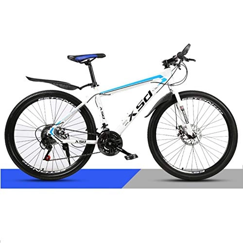 Mountain Bike : DGAGD 24 inch mountain bike adult male and female variable speed light road racing spoke wheel-White blue_21 speed