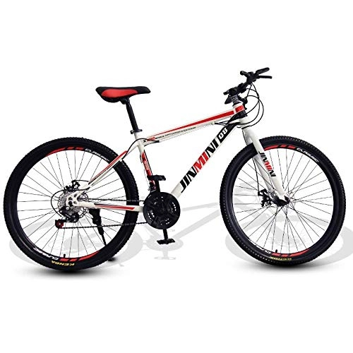 Mountain Bike : DGAGD 24 inch mountain bike adult male and female variable speed travel bicycle spoke wheel-White Red_24 speed