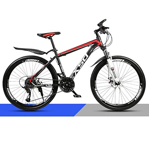 Mountain Bike : DGAGD 24 inch mountain bike adult men and women variable speed light road racing 40 cutter wheels-Black red_21 speed