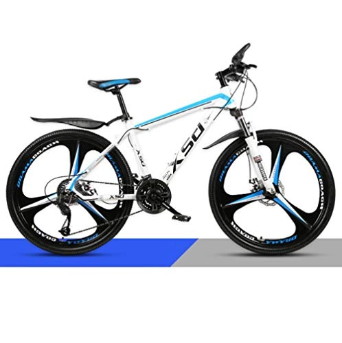 Mountain Bike : DGAGD 24 inch mountain bike adult men and women variable speed light road racing three-knife wheel No. 2-White blue_21 speed
