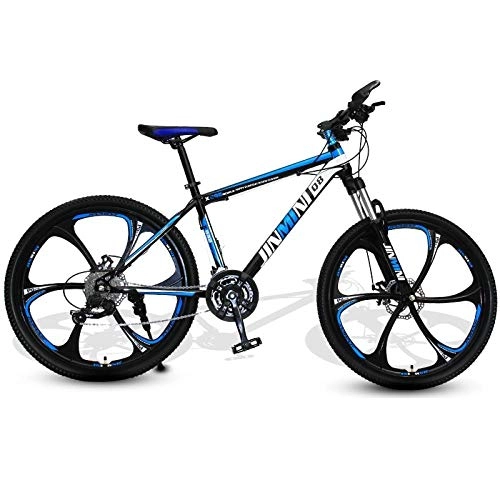 Mountain Bike : DGAGD 24 inch mountain bike adult men and women variable speed transportation bicycle six cutter wheels-Black blue_21 speed