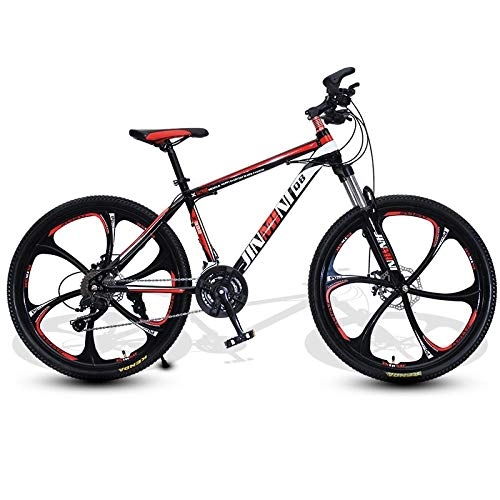Mountain Bike : DGAGD 24 inch mountain bike adult men and women variable speed transportation bicycle six cutter wheels-Black red_21 speed