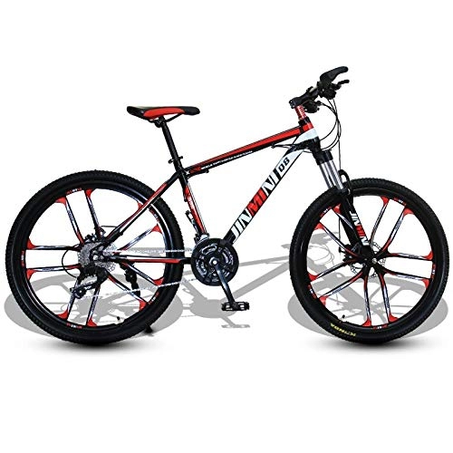Mountain Bike : DGAGD 24 inch mountain bike adult men and women variable speed transportation bicycle ten cutter wheels-Black red_21 speed