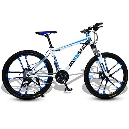 Mountain Bike : DGAGD 24 inch mountain bike adult men and women variable speed transportation bicycle ten cutter wheels-White blue_21 speed