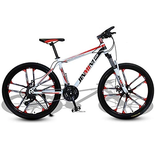 Mountain Bike : DGAGD 24 inch mountain bike adult men and women variable speed transportation bicycle ten cutter wheels-White Red_21 speed